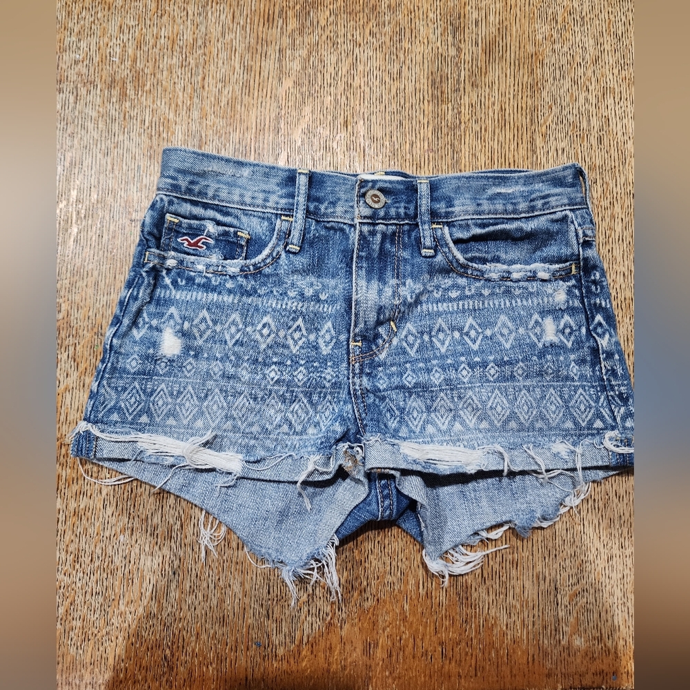 Hollister 00 Blue Denim Patterned Women Shorts